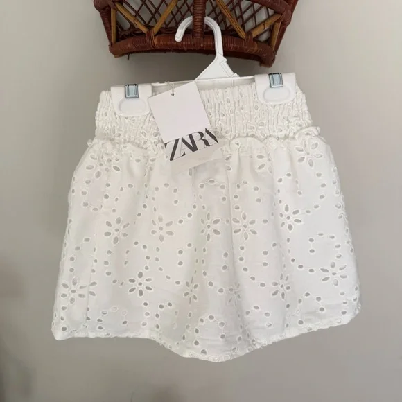 NWT Girl’s Zara White Eyelet Cotton Skirt - Picture 1 of 3